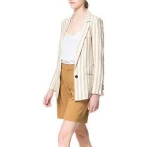 ZARA Women's Pre-owned Linen Blend Blazer (White+Yellow, US M/EUR M)